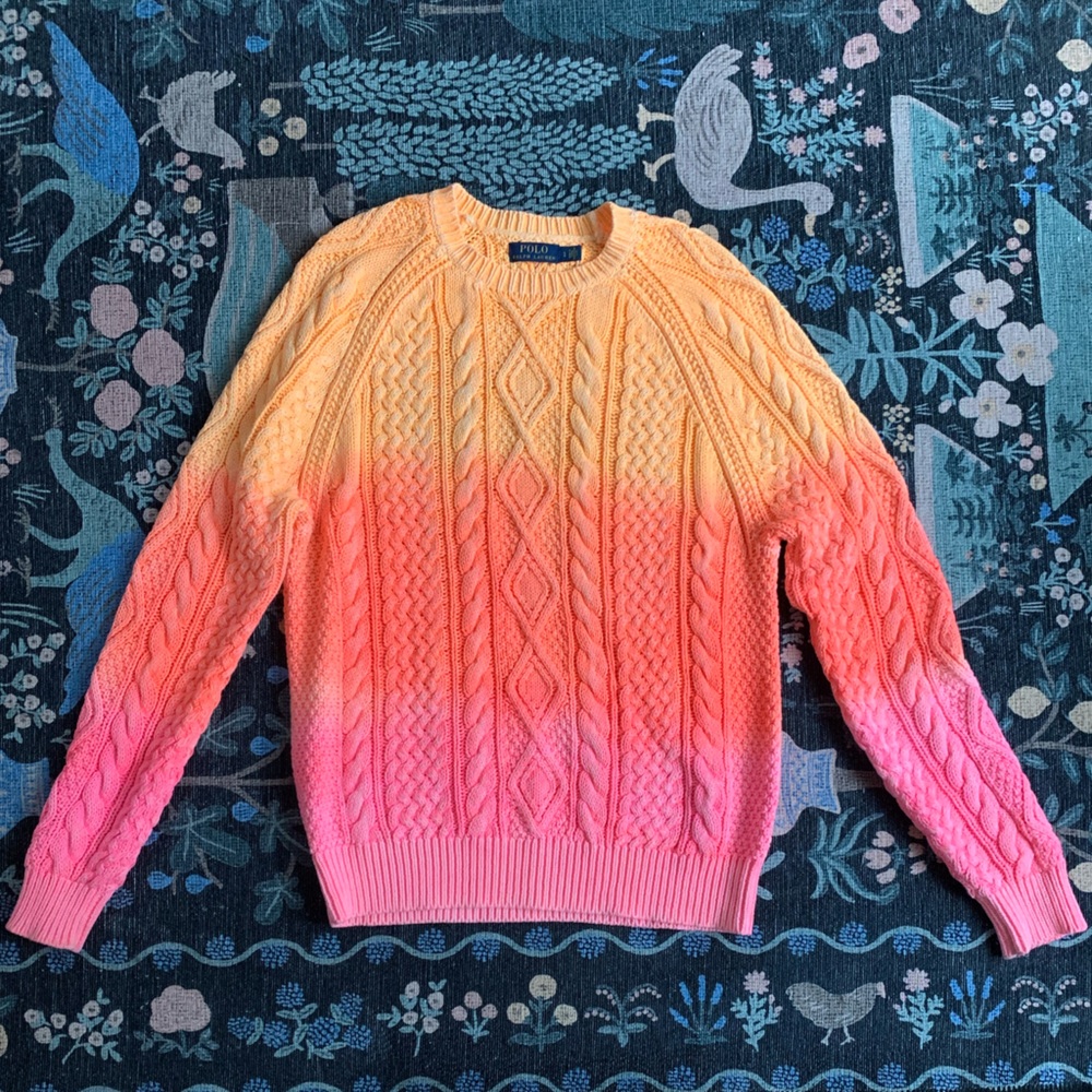 RARE NWOT Polo Ralph Lauren Orange Dip-dye Aran-knit Cotton Sweater